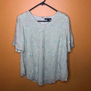 Roaman's Green Beaded Formal Top, 16W